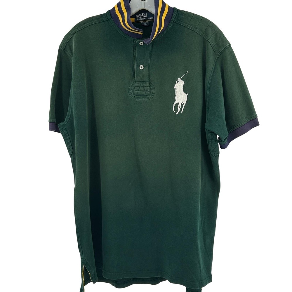 Polo Ralph Lauren Rugby Shirt Mens XL Green Big Pony Banded Collar Preppy 90s